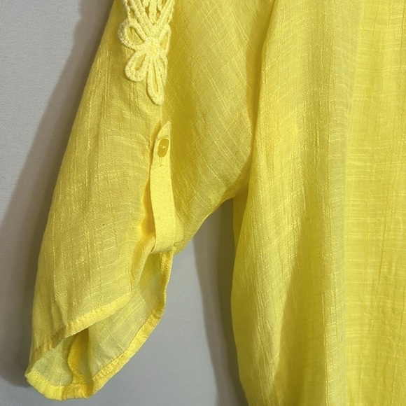 BCX Womens Blouse M  Embroidered Gauzy Tie Pleated Front Elbow Roll Tab Sleeve - Picture 9 of 15